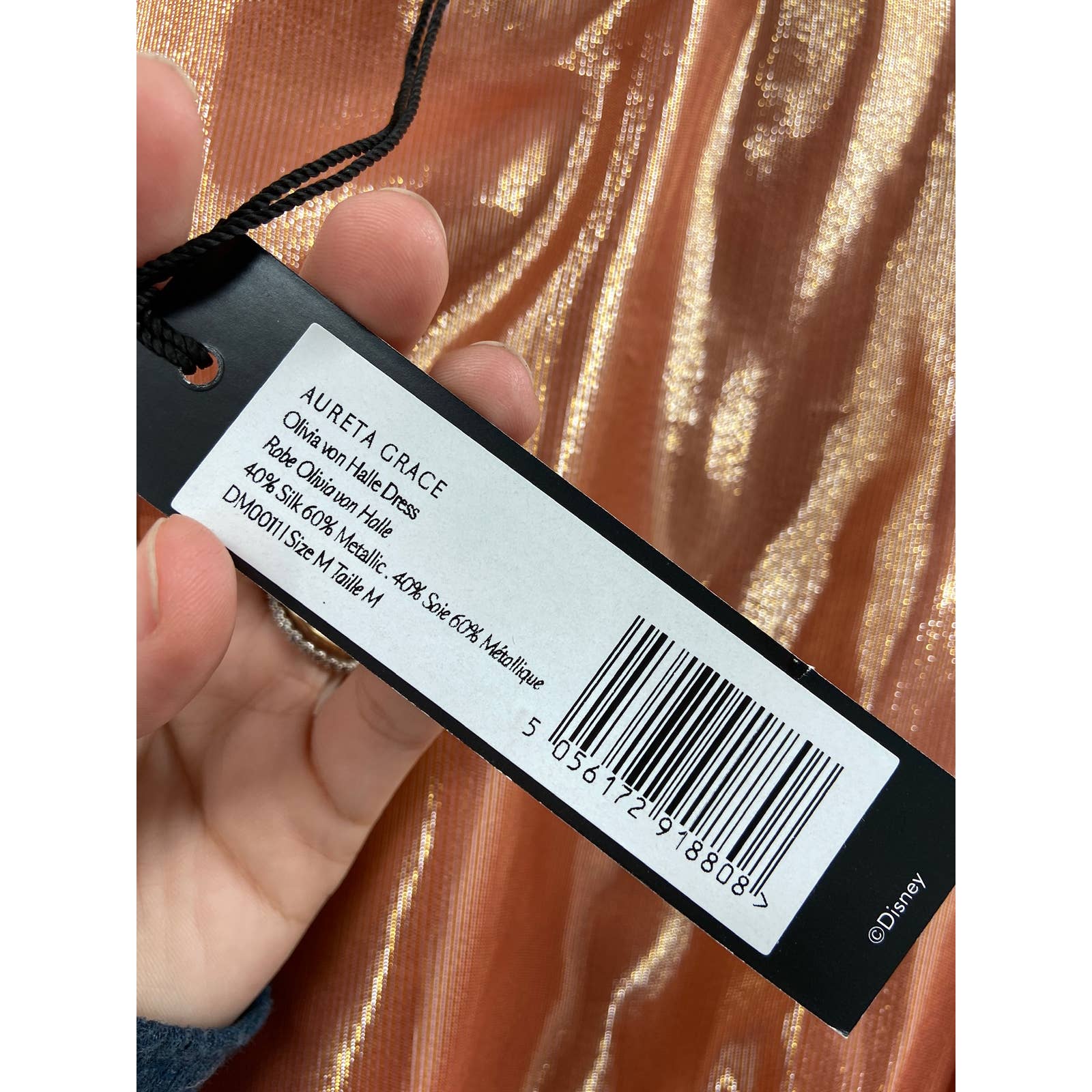 Olivia Von Halle X Disney Aureta Grace Silk Lurex Metallic Mid-Length Dress Nwt — image 8 of 8